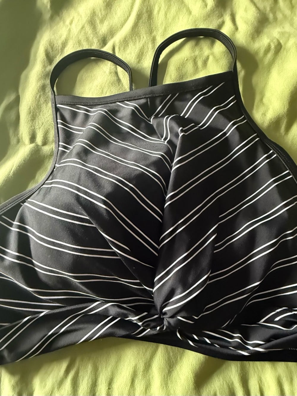 Shade & Shore XL (16) Black and White Striped High-Neck Swim Top